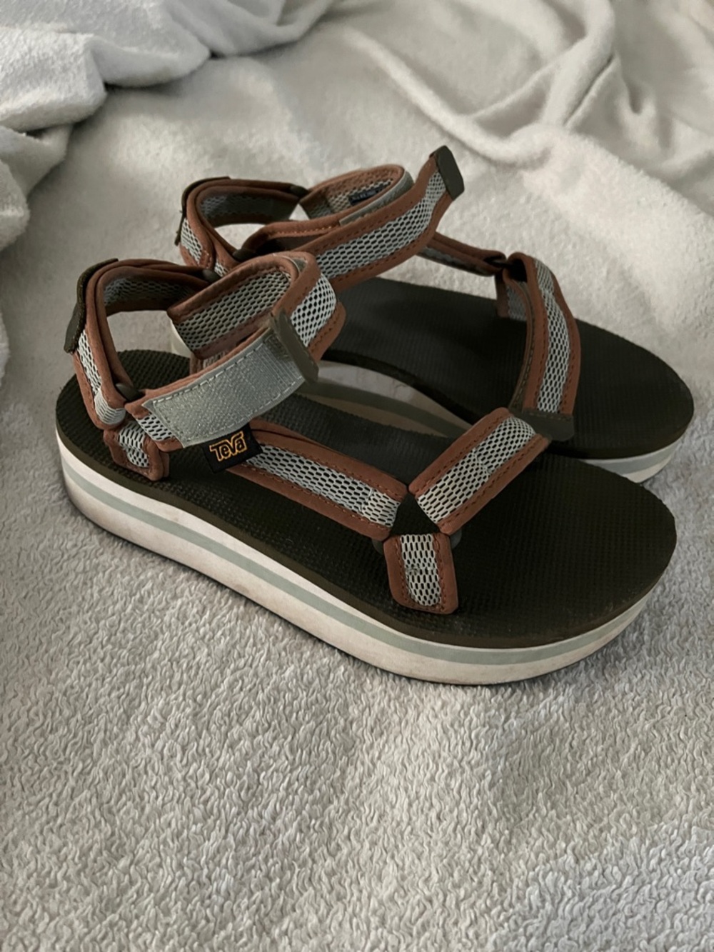 Teva Brown and blue/green Platform Strap Sandals